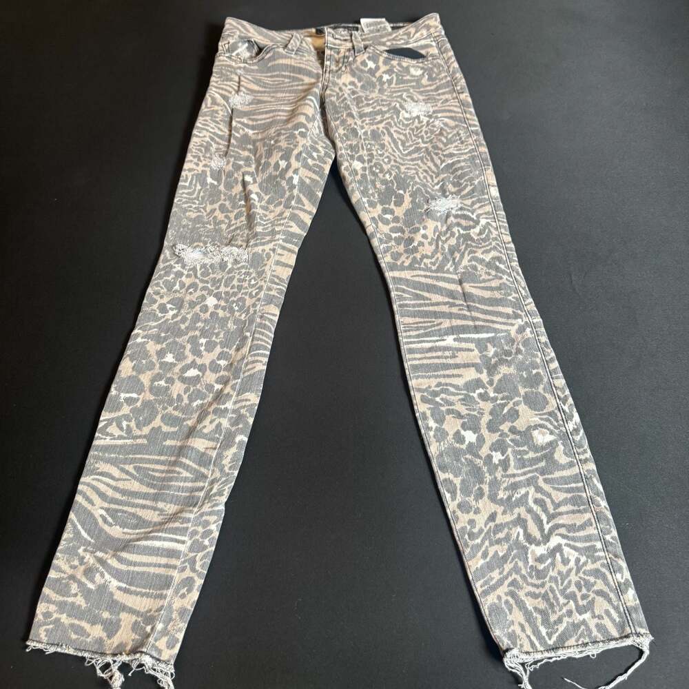 Guess 1981 Brittney Skinny Ankle Length Animal Print Distressed Jeans Size 24